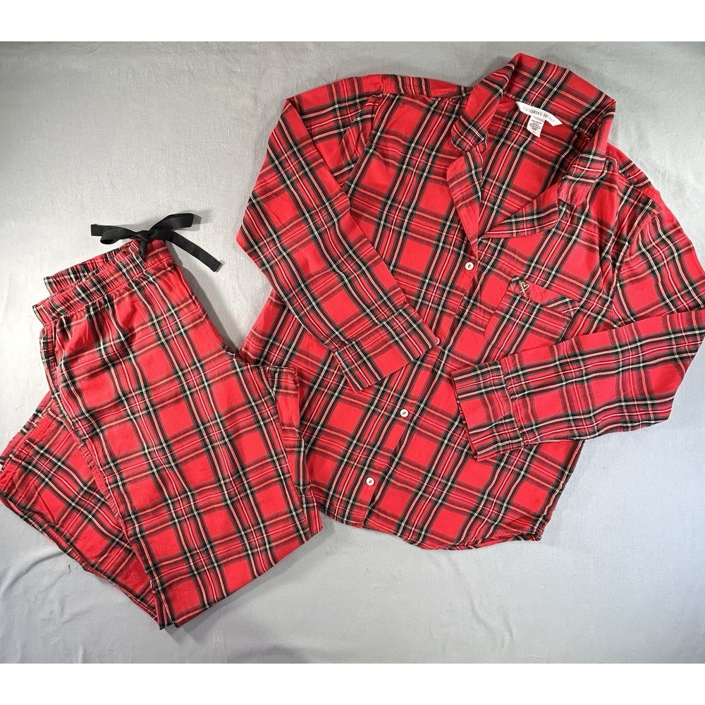 Victoria's Secret Red Flannel Plaid Pajama Set‎ Women's Medium Sleepwear